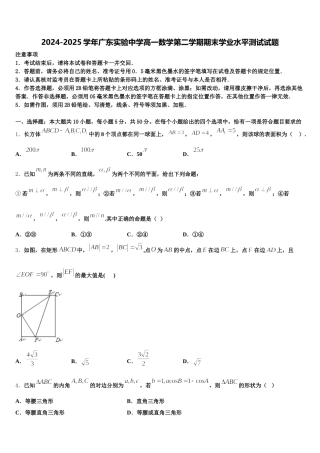 2024-2025学年广东实验中学高一数学第二学期期末学业水平测试试题含解析