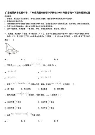 广东省肇庆市实验中学、广东省高要市新桥中学两校2025年数学高一下期末检测试题含解析