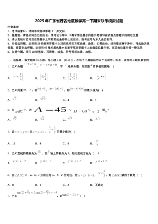 2025年广东省茂名地区数学高一下期末联考模拟试题含解析