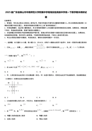 2025届广东省佛山市华南师范大学附属中学南海实验高级中学高一下数学期末调研试题含解析