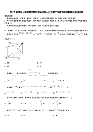 2025届深圳大学师范学院附属中学高一数学第二学期期末质量跟踪监视试题含解析