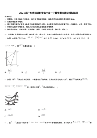 2025届广东省深圳科学高中高一下数学期末调研模拟试题含解析
