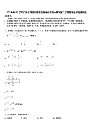 2024-2025学年广东省河源市连平县附城中学高一数学第二学期期末达标测试试题含解析