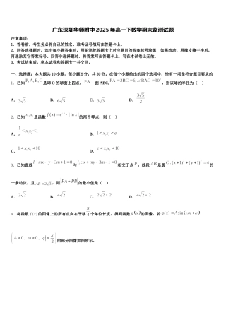 广东深圳华师附中2025年高一下数学期末监测试题含解析