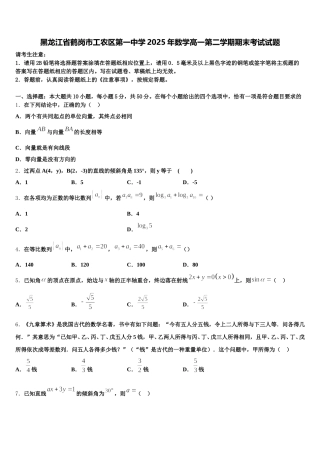 黑龙江省鹤岗市工农区第一中学2025年数学高一第二学期期末考试试题含解析