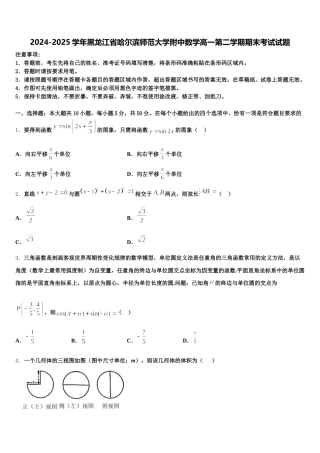 2024-2025学年黑龙江省哈尔滨师范大学附中数学高一第二学期期末考试试题含解析