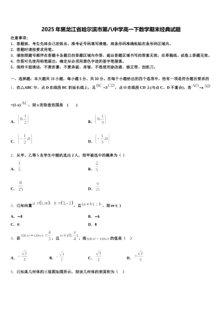 2025年黑龙江省哈尔滨市第八中学高一下数学期末经典试题含解析