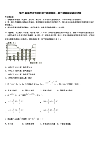 2025年黑龙江省哈尔滨三中数学高一第二学期期末调研试题含解析