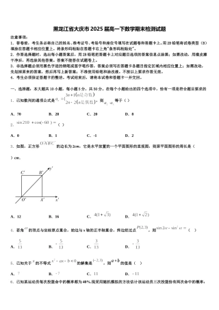 黑龙江省大庆市2025届高一下数学期末检测试题含解析