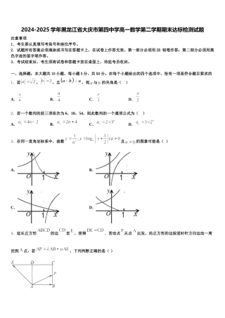 2024-2025学年黑龙江省大庆市第四中学高一数学第二学期期末达标检测试题含解析