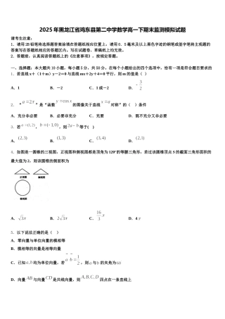 2025年黑龙江省鸡东县第二中学数学高一下期末监测模拟试题含解析
