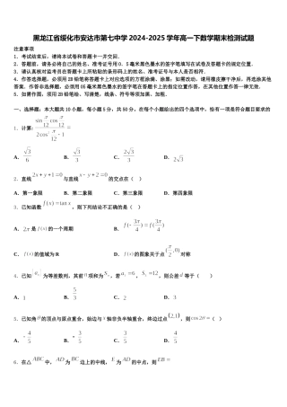 黑龙江省绥化市安达市第七中学2024-2025学年高一下数学期末检测试题含解析