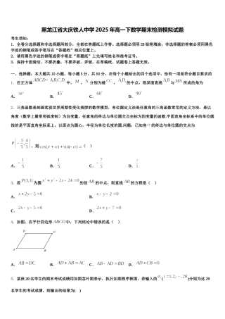 黑龙江省大庆铁人中学2025年高一下数学期末检测模拟试题含解析