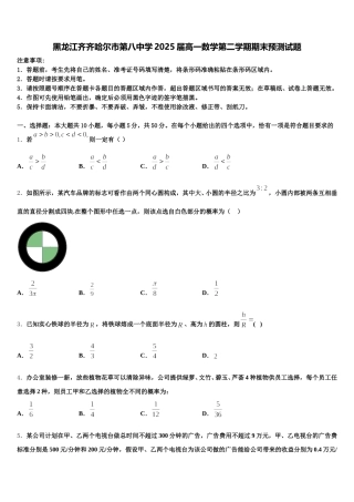 黑龙江齐齐哈尔市第八中学2025届高一数学第二学期期末预测试题含解析