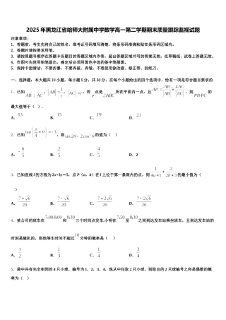 2025年黑龙江省哈师大附属中学数学高一第二学期期末质量跟踪监视试题含解析