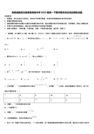 陕西咸阳武功县普集高级中学2025届高一下数学期末综合测试模拟试题含解析