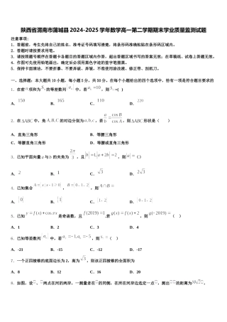 陕西省渭南市蒲城县2024-2025学年数学高一第二学期期末学业质量监测试题含解析