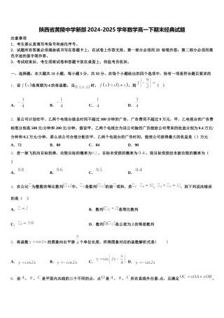 陕西省黄陵中学新部2024-2025学年数学高一下期末经典试题含解析