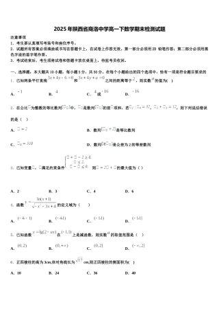 2025年陕西省商洛中学高一下数学期末检测试题含解析