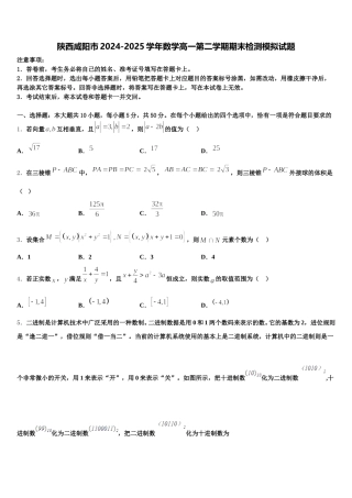陕西咸阳市2024-2025学年数学高一第二学期期末检测模拟试题含解析