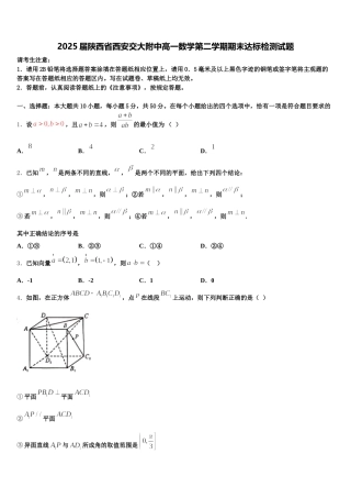 2025届陕西省西安交大附中高一数学第二学期期末达标检测试题含解析