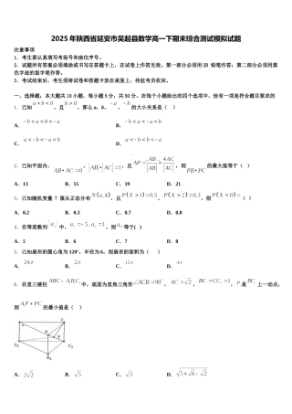 2025年陕西省延安市吴起县数学高一下期末综合测试模拟试题含解析