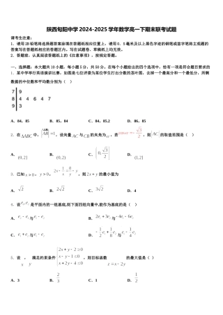 陕西旬阳中学2024-2025学年数学高一下期末联考试题含解析