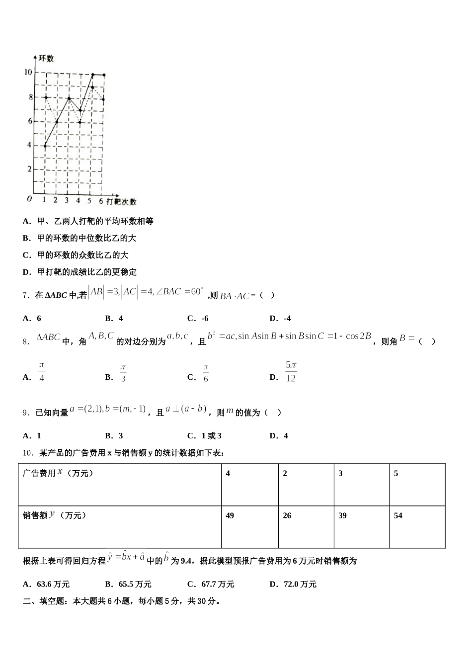2024-2025学年陕西省西北工业大学附中高一下数学期末学业质量监测模拟试题含解析_第2页