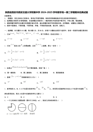 陕西省西安市西安交通大学附属中学 2024-2025学年数学高一第二学期期末经典试题含解析