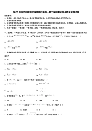 2025年浙江省稽阳联谊学校数学高一第二学期期末学业质量监测试题含解析