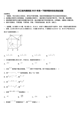 浙江省共美联盟2025年高一下数学期末综合测试试题含解析