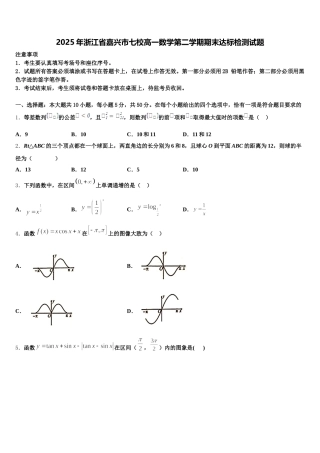 2025年浙江省嘉兴市七校高一数学第二学期期末达标检测试题含解析