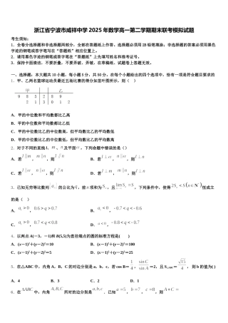 浙江省宁波市咸祥中学2025年数学高一第二学期期末联考模拟试题含解析