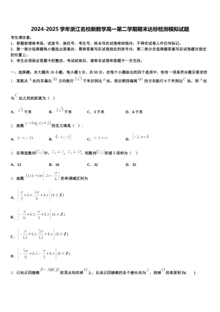 2024-2025学年浙江名校新数学高一第二学期期末达标检测模拟试题含解析
