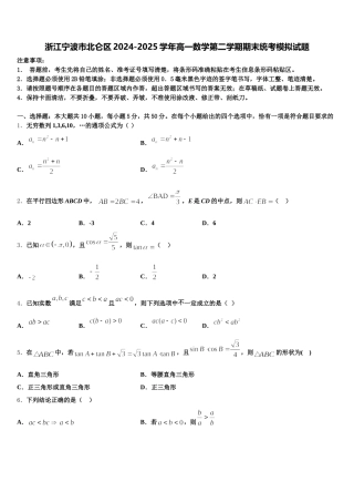 浙江宁波市北仑区2024-2025学年高一数学第二学期期末统考模拟试题含解析