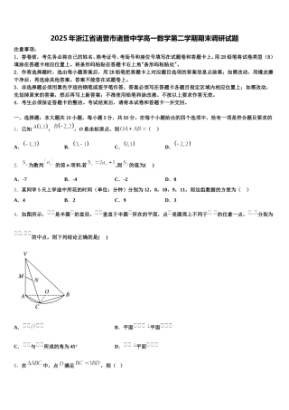 2025年浙江省诸暨市诸暨中学高一数学第二学期期末调研试题含解析