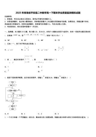 2025年青海省平安县二中数学高一下期末学业质量监测模拟试题含解析
