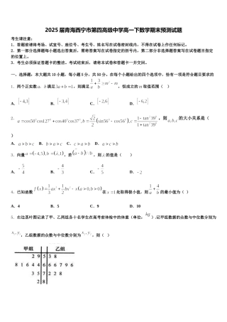 2025届青海西宁市第四高级中学高一下数学期末预测试题含解析