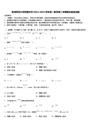 青海师范大学附属中学2024-2025学年高一数学第二学期期末监测试题含解析