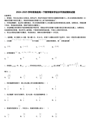 2024-2025学年青海省高一下数学期末学业水平测试模拟试题含解析