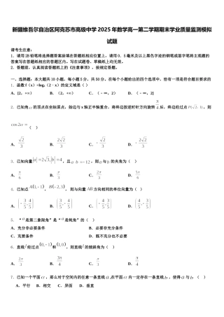 新疆维吾尔自治区阿克苏市高级中学2025年数学高一第二学期期末学业质量监测模拟试题含解析