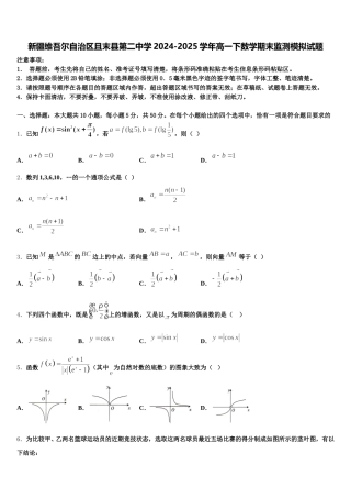 新疆维吾尔自治区且末县第二中学2024-2025学年高一下数学期末监测模拟试题含解析