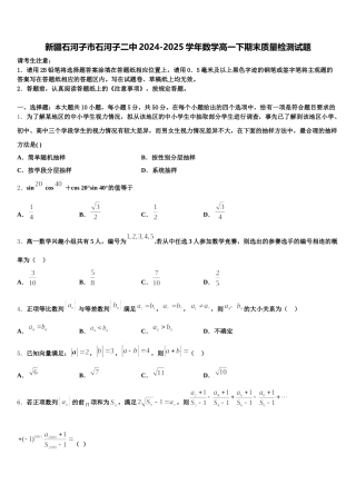 新疆石河子市石河子二中2024-2025学年数学高一下期末质量检测试题含解析