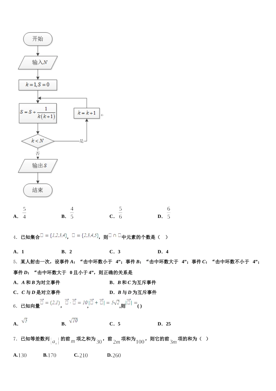 山西省大学附属中学校2025届数学高一下期末调研模拟试题含解析_第2页