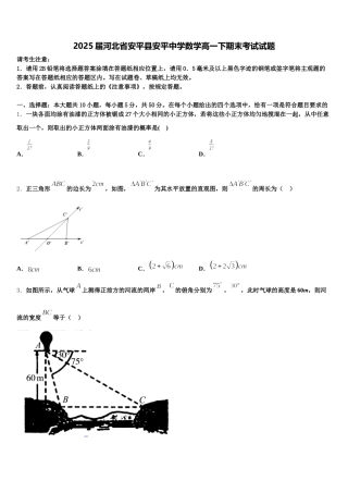2025届河北省安平县安平中学数学高一下期末考试试题含解析