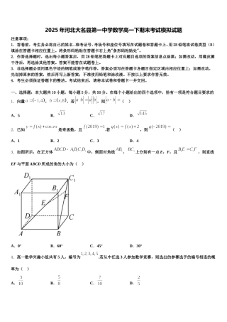 2025年河北大名县第一中学数学高一下期末考试模拟试题含解析