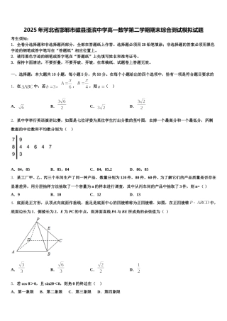 2025年河北省邯郸市磁县滏滨中学高一数学第二学期期末综合测试模拟试题含解析