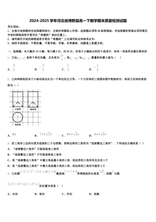 2024-2025学年河北省博野县高一下数学期末质量检测试题含解析