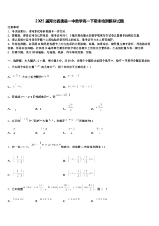 2025届河北省唐县一中数学高一下期末检测模拟试题含解析