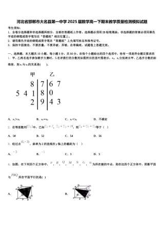河北省邯郸市大名县第一中学2025届数学高一下期末教学质量检测模拟试题含解析